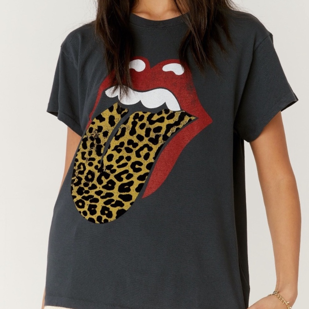 Free people x daydreamer Rolling Stones leapord tongue tee  size medium
